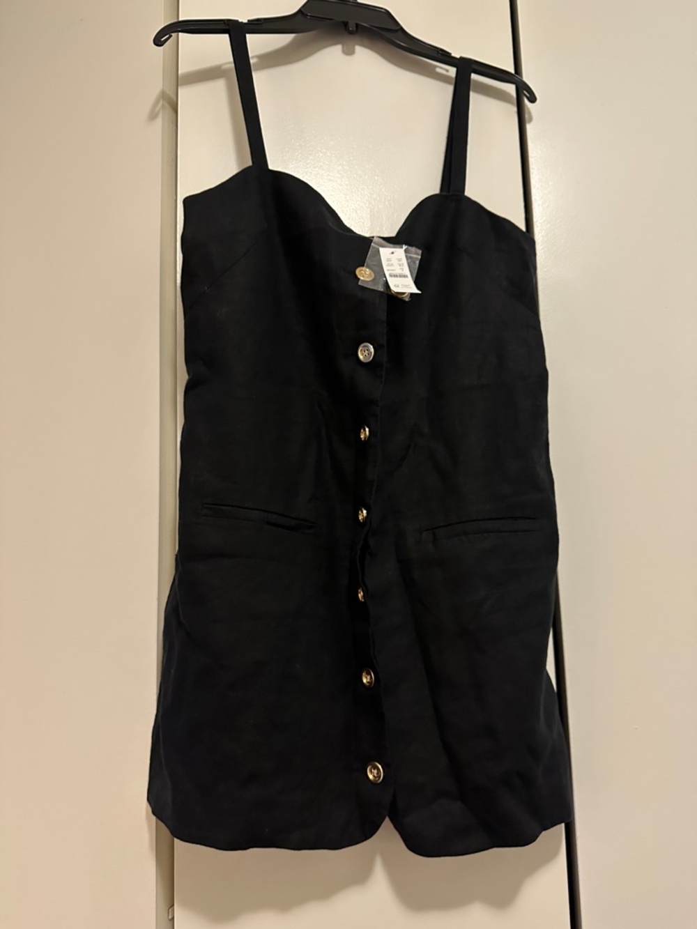 J Crew Black Button-Front Mini Linen Dress